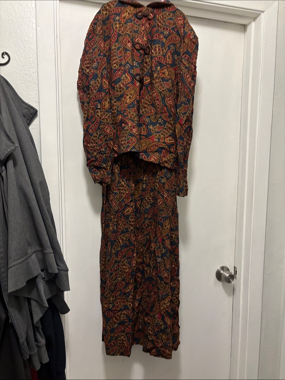 karin stevens Navy, Rust & Gold Paisley Long-Sleeve Dress